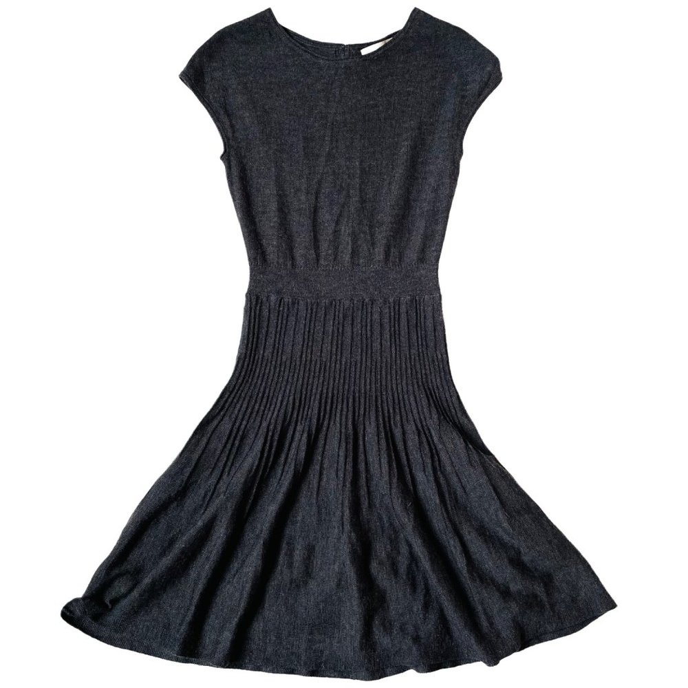 Ann Taylor LOFT Womens Black Pleated Knit Fit and Flare‎ Dress Small